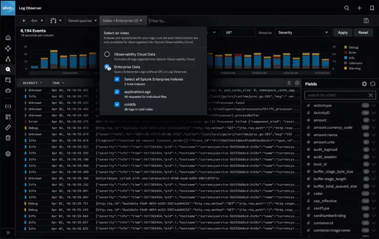 Log management in Splunk Logs Observer Connect