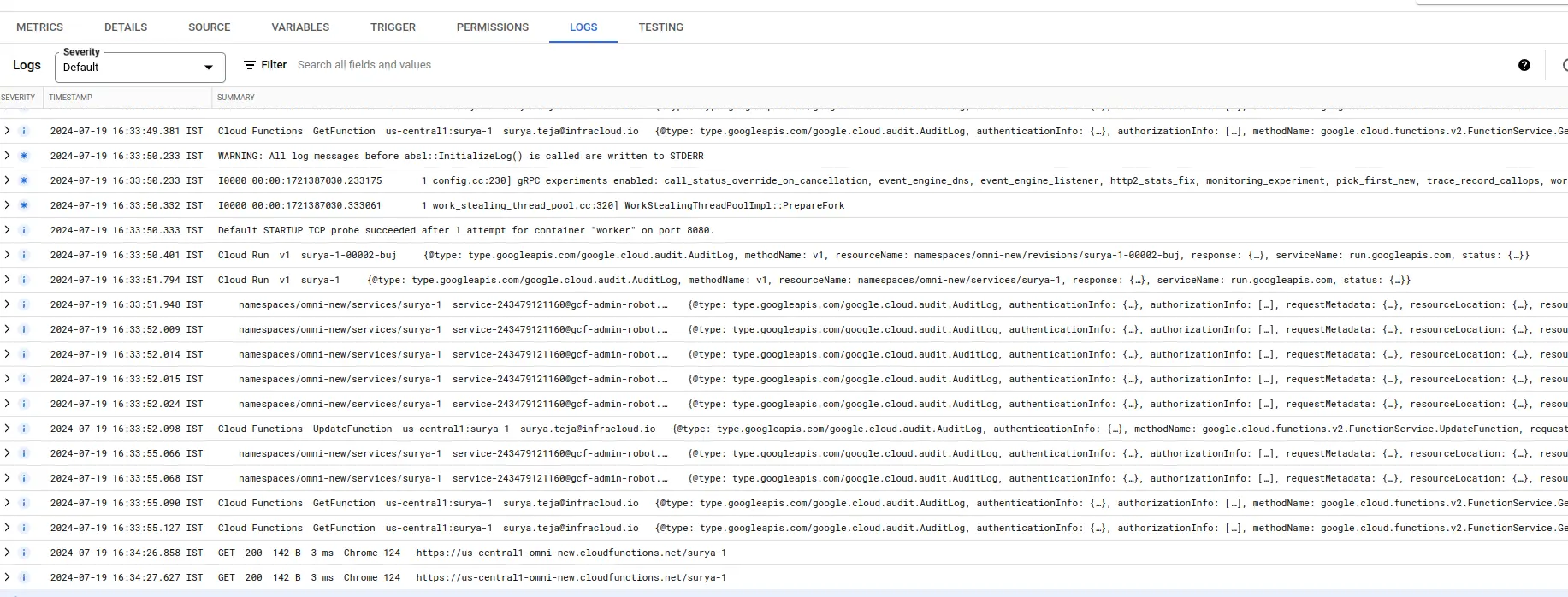 Cloud Function Logs