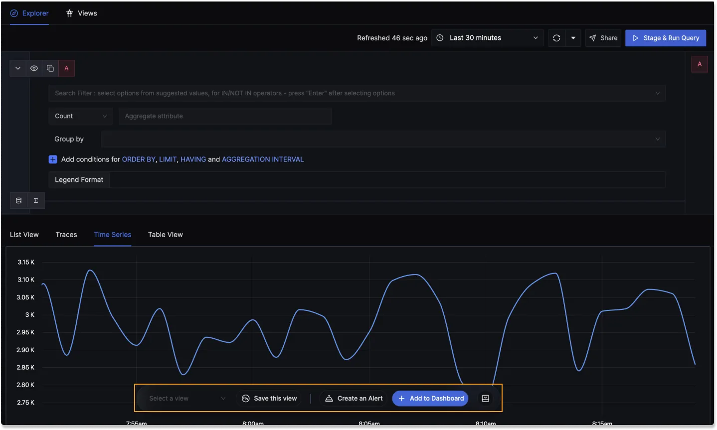 Bottom Bar of Traces Explorer